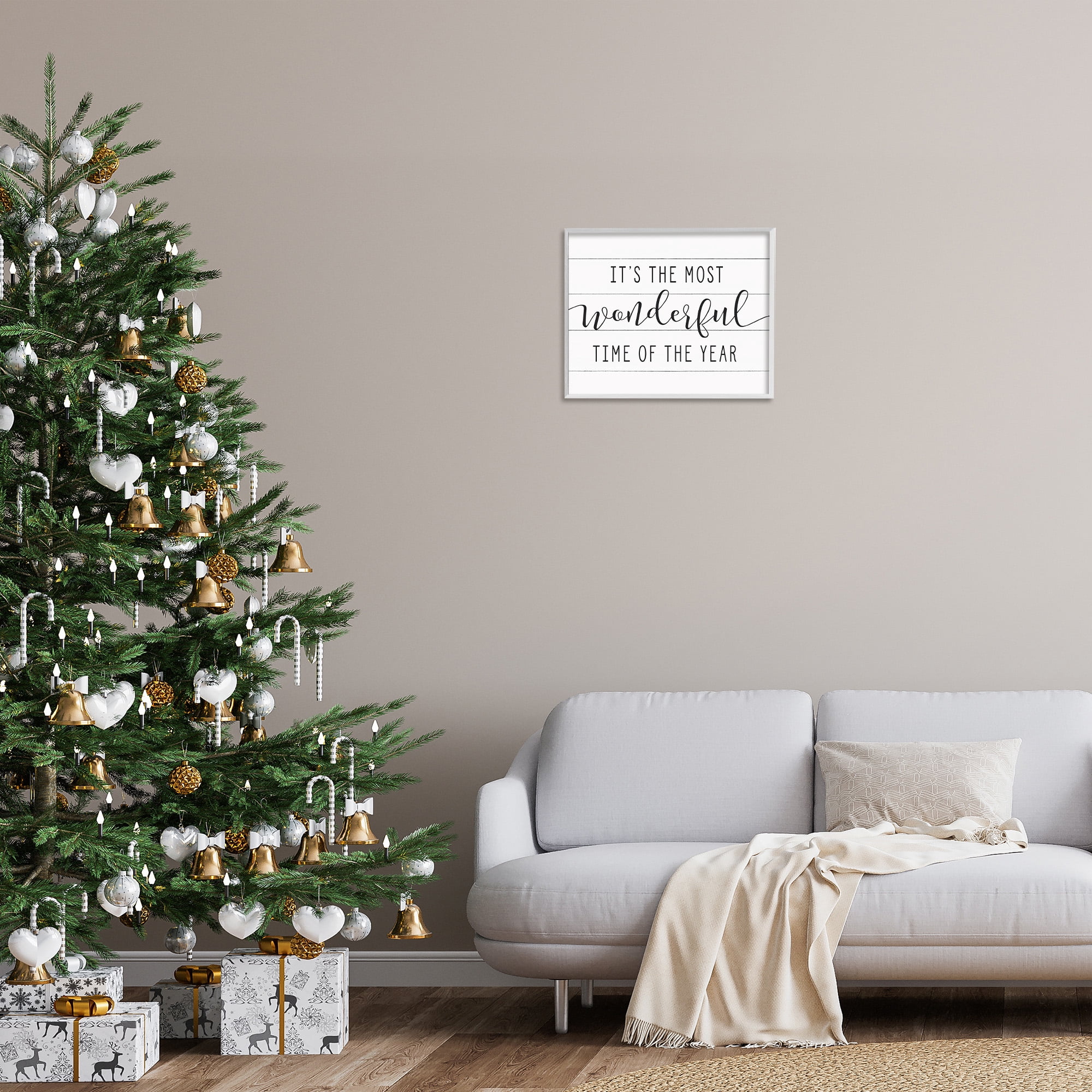 Stupell Industries Most Wonderful Time Rustic Chic Holiday Painting White Framed Art Print Wall Art, 20 x 16