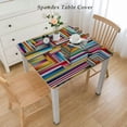 thumbnail image 2 of nygtbtfer , Reusable Table Cloth Round Fitted Vinyl Tablecloth with Elastic Edged for Parties Outdoors, Colorful Mexican Striped Texture Red Yellow Blue, 2 of 7