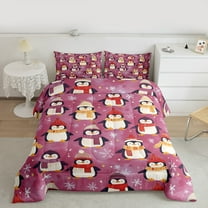 Manfei Cute Penguin Wildlife Full Size Comforter Sets, Kawaii Cartoon Snowflake Bedding Comforter Set, Teen Boy Girl Kid Bedding Sets, Super Cozy Room Decor, 3-Piece