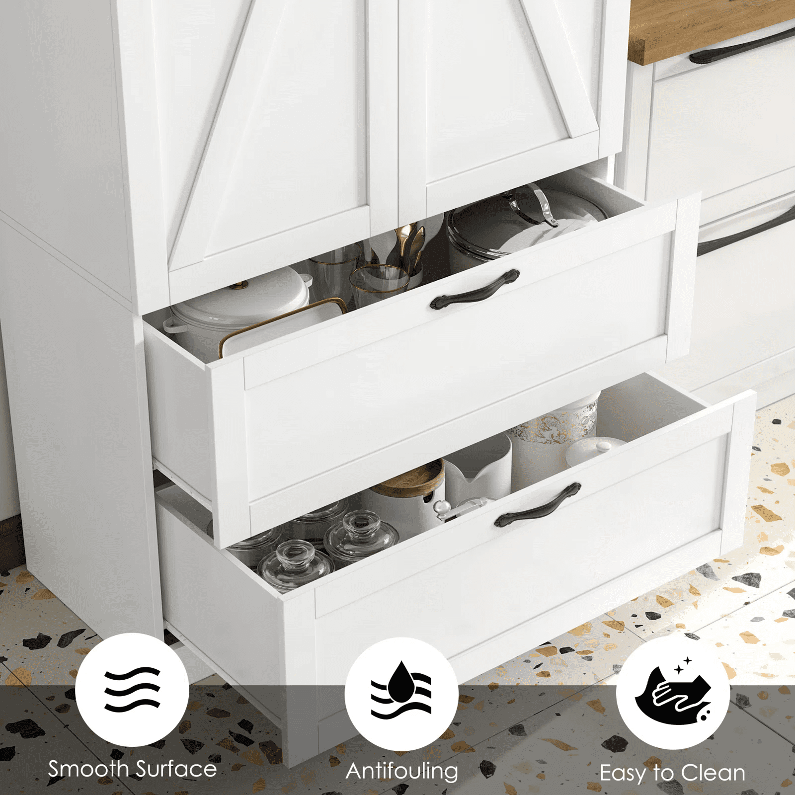 Homfa 70'' Tall Kitchen Pantry with Shelf & Drawer, Farmhouse 2 Door Pantry Storage Cabinet for Dining Room Living Room, White
