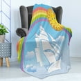 thumbnail image 4 of Nautical Soft Flannel Fleece Throw Blanket, Sailing Ship in the Sky Under Rainbow Circle Surreal Sun Happiness, Cozy Plush for Indoor and Outdoor Use, 60" x 80", Multicolor, by Ambesonne, 4 of 5