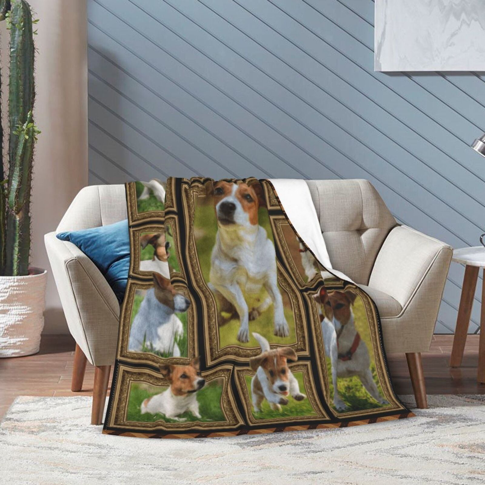 Wijzvio Jack Russell Terrier Dog Throw Blanket Soft Fuzzy Fleece Blanket For Couch Bed Living Room Decoration 80"X60"