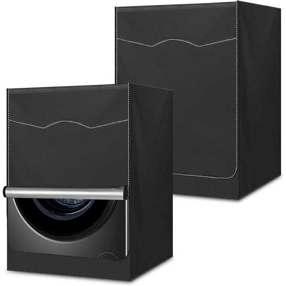 2 Pack Black Washer and Dryer Covers Fit for Most 7.5-12 kg Front-loading Machine, Waterproof and Dust Proof Washing Machine Cover/Dryer Cover, W21.6”x D23.6”x H34” (Black)
