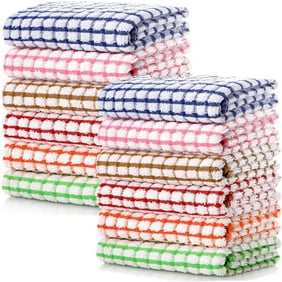 Kitchen Dish Towels, 16 Inch x 25 Inch Bulk Cotton Kitchen Towels and Dishcloths Set, 12 Pack Dish Cloths for Washing Dishes Dish Rags for Drying Dishes Kitchen Wash Clothes and Dish Towels