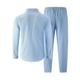 thumbnail image 4 of LEKWK Men Linen Sets Outfits 2 Piece Long Sleeve Button Down Shirt and Drawstring Pants Lightweight Beach Vacation Outfits Matching Suits, 4 of 5