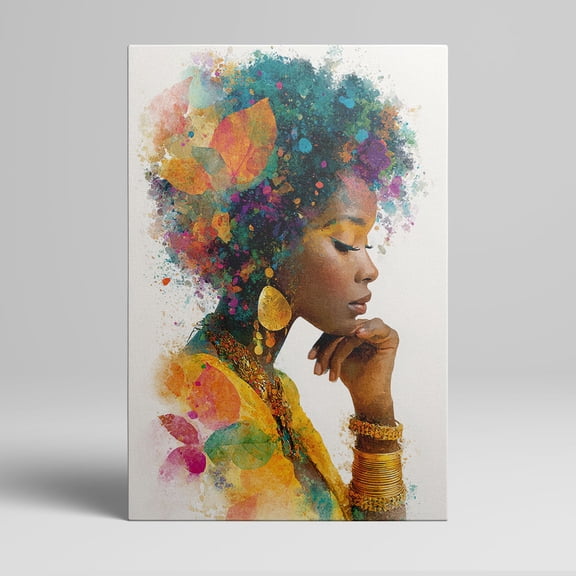 1pc Colorful Watercolor - styled African - American Woman Portrait Framed Decor room hanging Wall Picture Decor for Home Gifts, living room, bathroom, bedroom, kitchen wall art decor canvas wall art