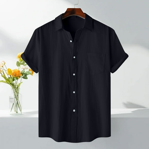 pstuiky camisetas de hombre, Camisa informal de manga corta con cuello vuelto y cuello redondo de color liso para hombre ropa de hombre l