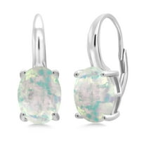 Gem Stone King 4.00 Ct Oval Cabochon White Simulated Opal 925 Sterling Silver Earrings