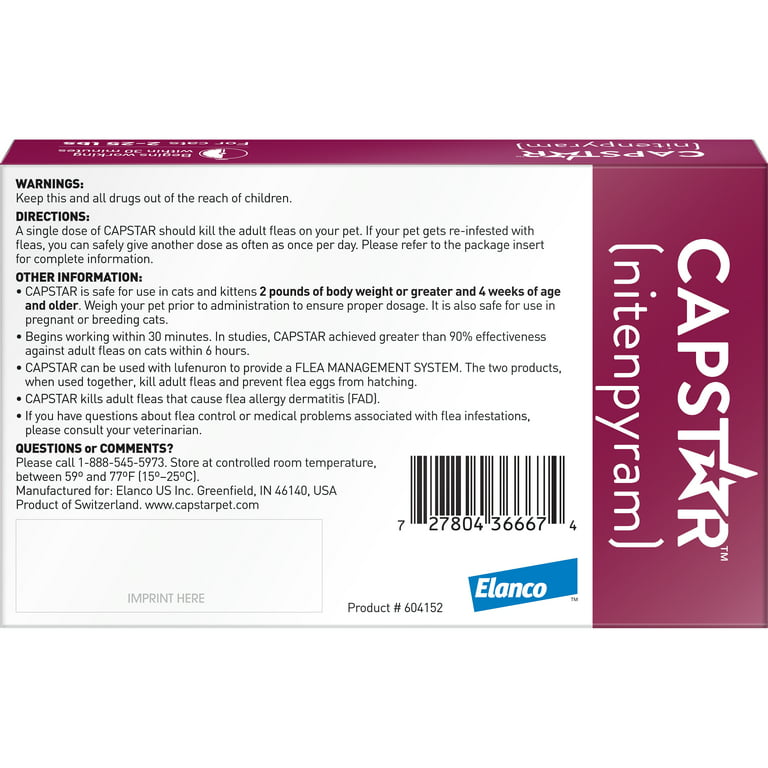 Image 8 of CAPSTAR (nitenpyram) Fast-Acting Oral Flea Treatment for Cats (2-25 lbs), 6 Tablets, 11.4 mg
