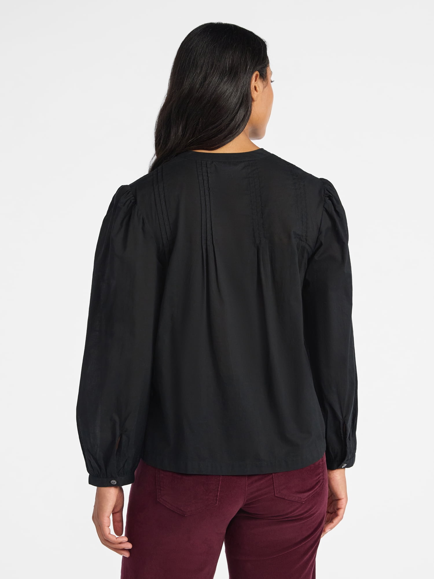 Time and Tru Women's Pintuck Blouse with Long Sleeves, Sizes XS-XXXL