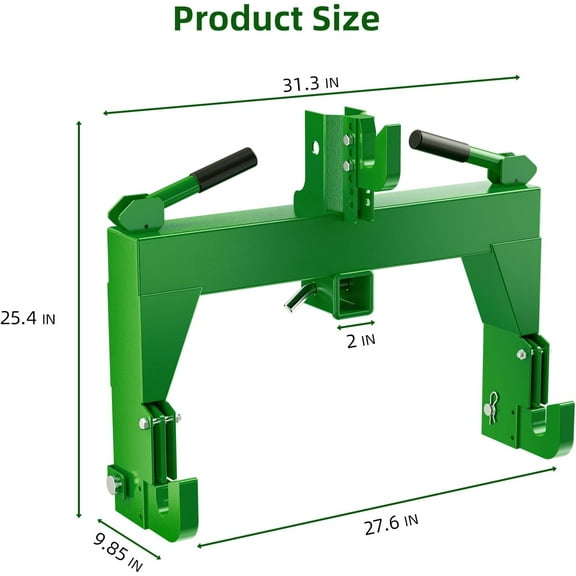Acekid 3-Point Quick Hitch for Tractors with 3000 LBS Lifting Capacity Compatible with Category 1 and 2 Includes 2 Receivers Green