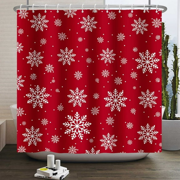 Nilvkv Christmas Winter Snowflake Christmas Printed Polyester Shower Curtain Bathroom Bathroom, Christmas Decorations, Christmas Gifts