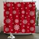 thumbnail image 3 of Cortina de Ducha de Poliéster con Estampado Navideño de Copos de Nieve | Fondo Rojo con Estampado de Copos de Nieve Blancos | Decoración de Baño Impermeable con Ganchos | Tamaño Mediano con Temática, 3 of 3