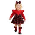 thumbnail image 3 of Quealent Newborn Baby Girl Plaid Flannel Ruffle Long Sleeve Romper Dress Fall Outfits Socks Headband Winter Clothes Bodysuit Jumpsuit Photoshoot Cute Vintage (Red, 3-6 Months), 3 of 9