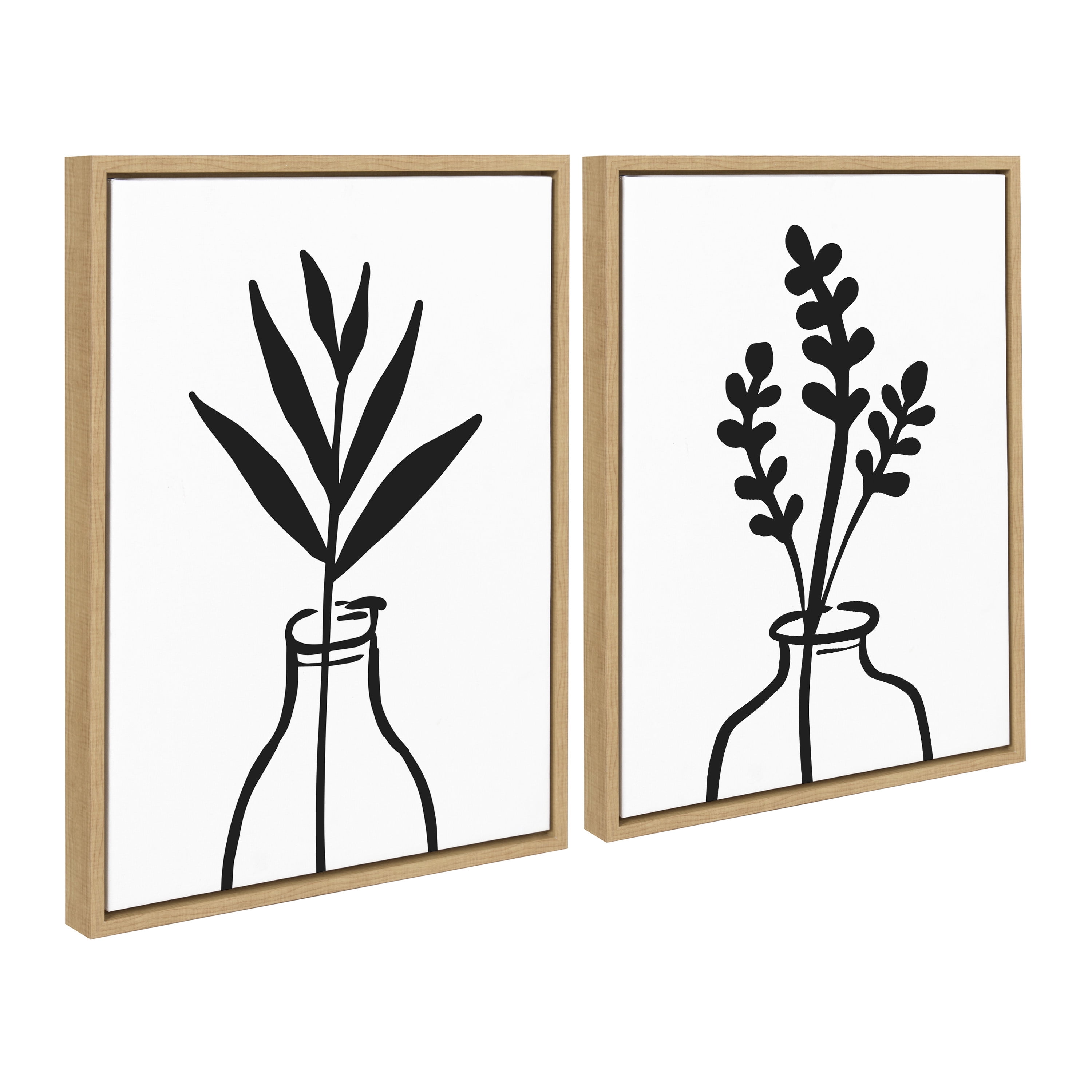 Kate and Laurel Sylvie Modern Botanical Vases Framed Canvas Wall Art Set by The Creative Bunch Studio, 2 Piece 18x24 Natural, Contemporary Plant Art for Wall