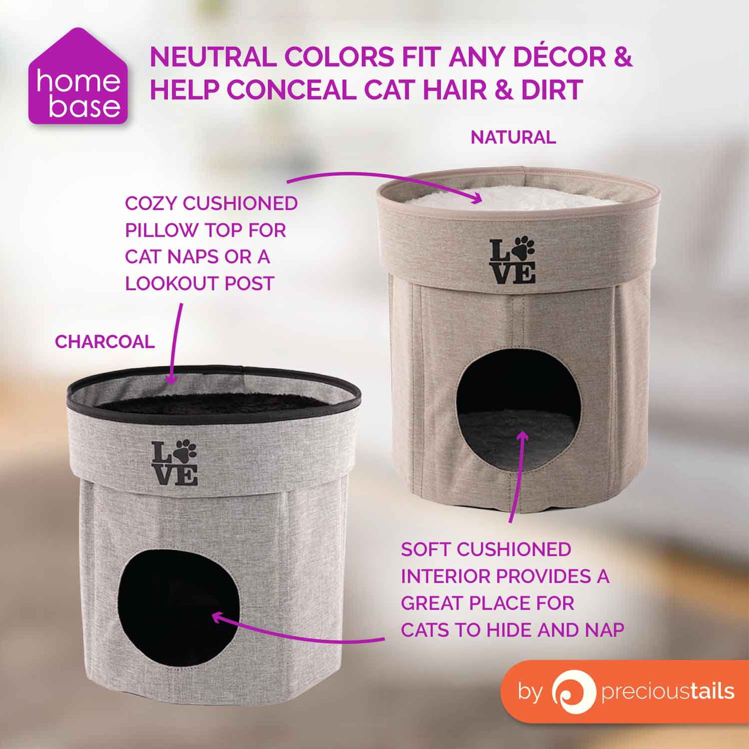 Precious Tails Round 2-Tier Collapsible Pet Cat Cave Bed