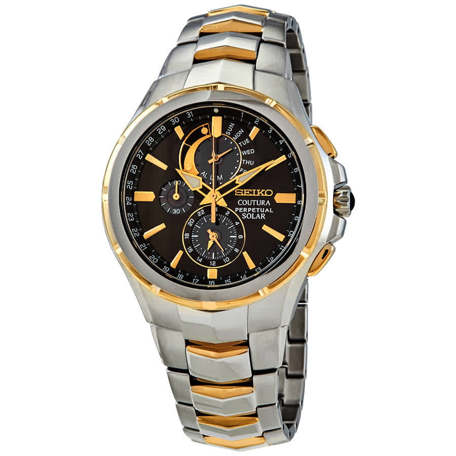 Seiko Men's Solar Perpetual Chronograph Stainless Steel Case and Bracelet Brown Dial Two-Tone - SSC376 - Walmart.com
