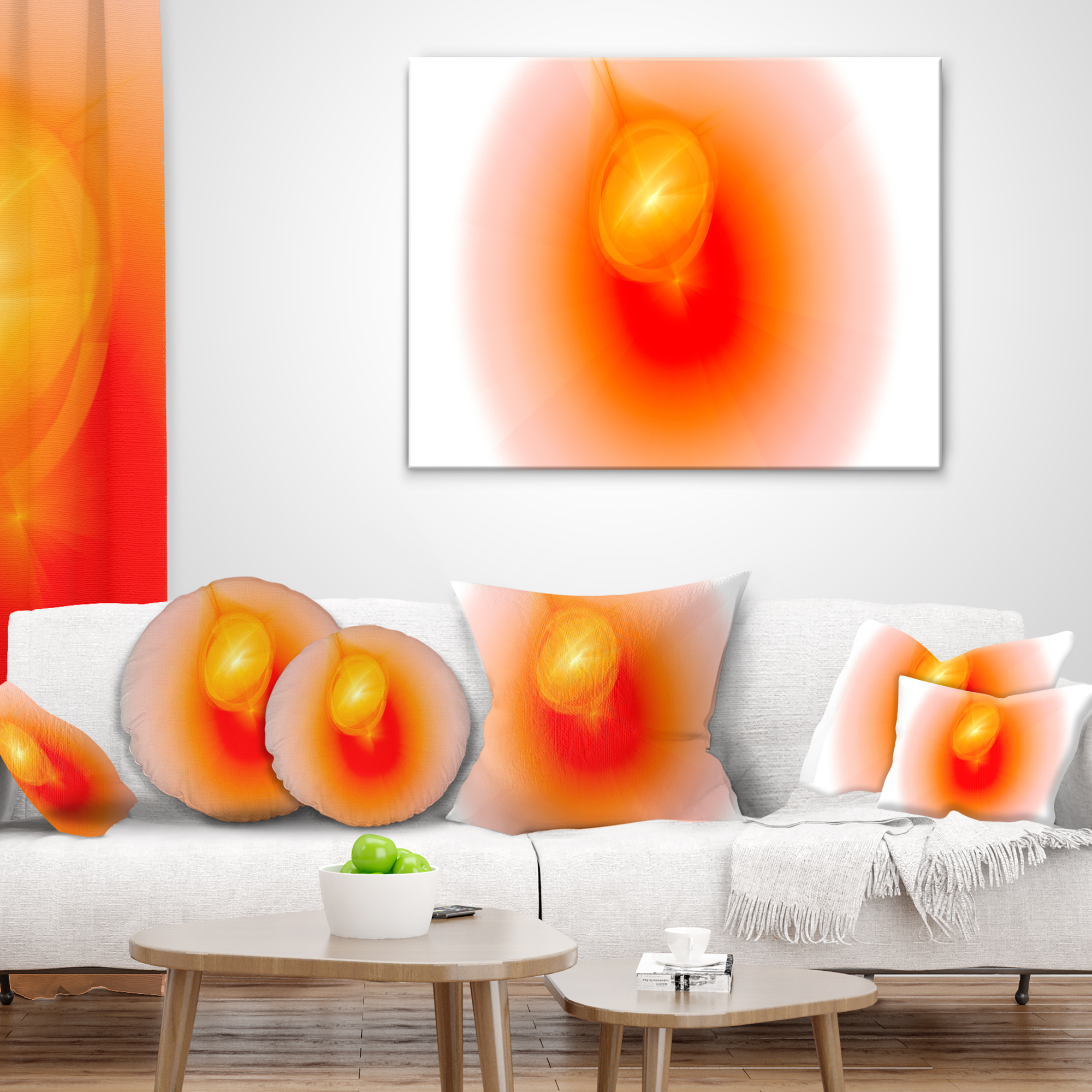 Designart Red Luminous Misty Sphere - Abstract Throw Pillow - 18x18