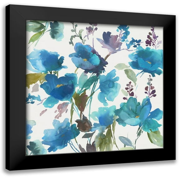 Jensen, Asia 12x12 Black Modern Framed Museum Art Print Titled - Blue Flower Garden I