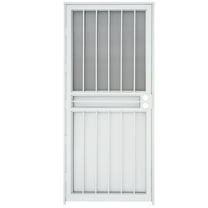 Grisham Deluxe Steel Security Door,36'' x 80'' Metal Tempered Glass Door Screen Replacement Enter Doors,Storm Door(450 White)