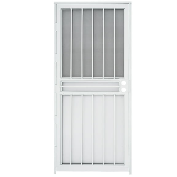 Grisham Deluxe Steel Security Door,36'' x 80'' Metal Tempered Glass Door Screen Replacement Enter Doors,Storm Door(450 White)