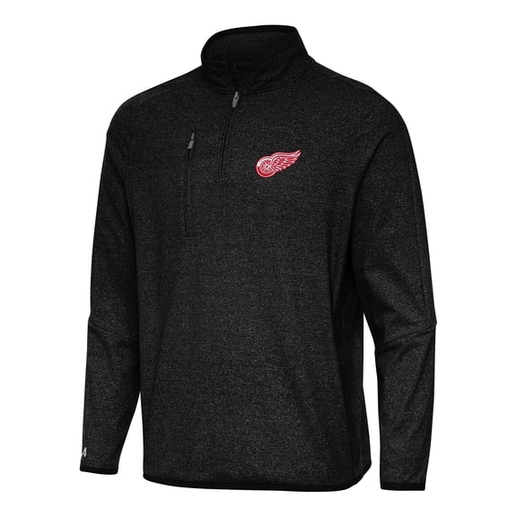 Men's Antigua Heather Black Detroit Red Wings Certain Quarter-Zip Tri-Blend Sweatshirt