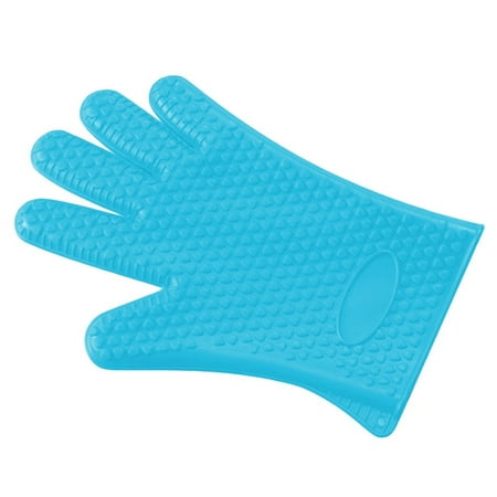 

1Pc Heart Pattern Anti-slip Heat-Resistant Cooking Baking Oven Silicone Glove Blue Silicone