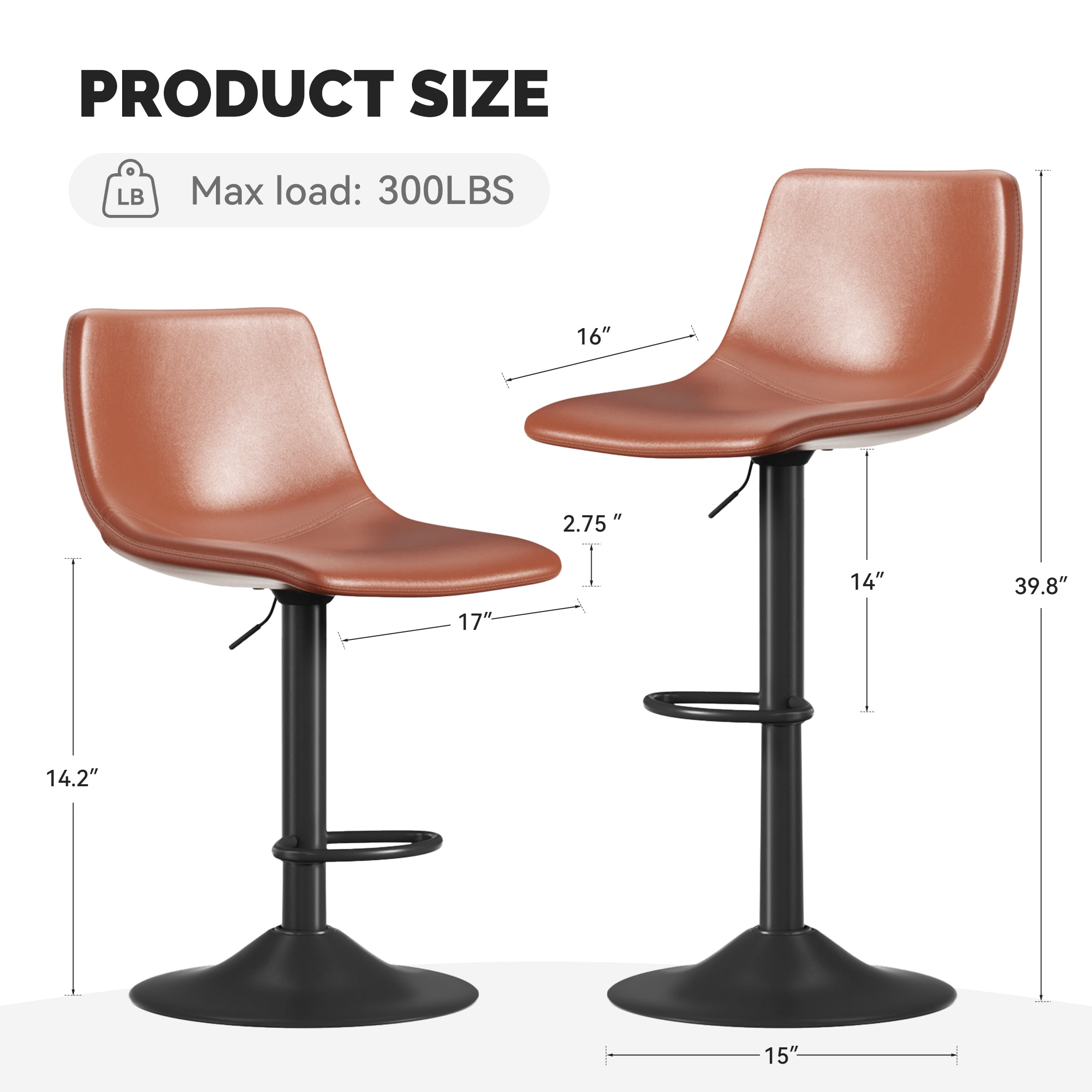 Hawsaiy Adjustable Faux Leather Counter Height Barstool Set of 4 with Swivel & Back for Kitchen Island