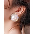 thumbnail image 2 of Luxury Silver Plated Big Round Pearl & Crystal Stud Earrings Wedding Fashion Jewelry Earrings, 2 of 9