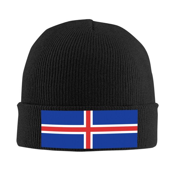 The Icelandic Flag Beanie Hat Knit Hat Skull Cap for Men Women Winter Hat Black