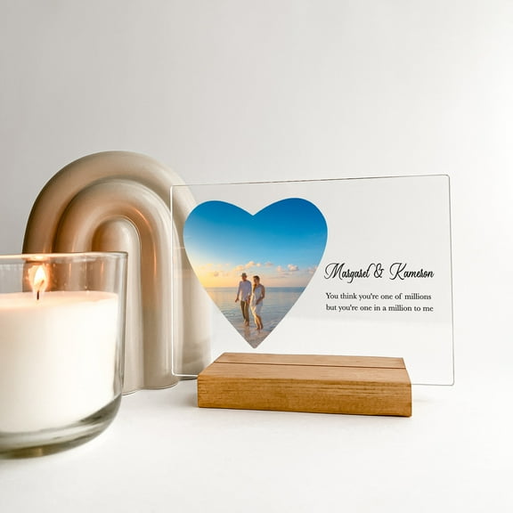 Custom Personalized Photo Picture Plaque, Wedding Anniversary Engagement Home Dcor for Her Custom Wood Stand Engrave Couple Gift, Christmas