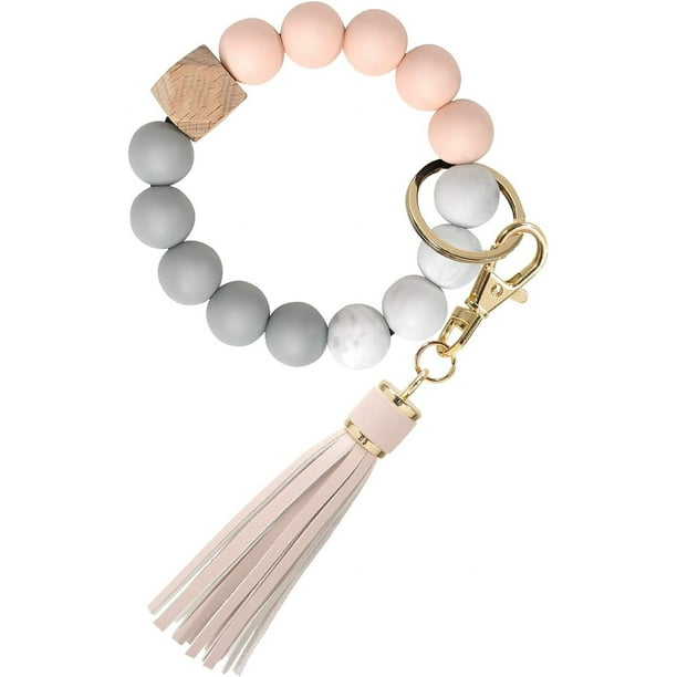 Pulsera con llavero, pulsera con cuentas de silicona para mujer