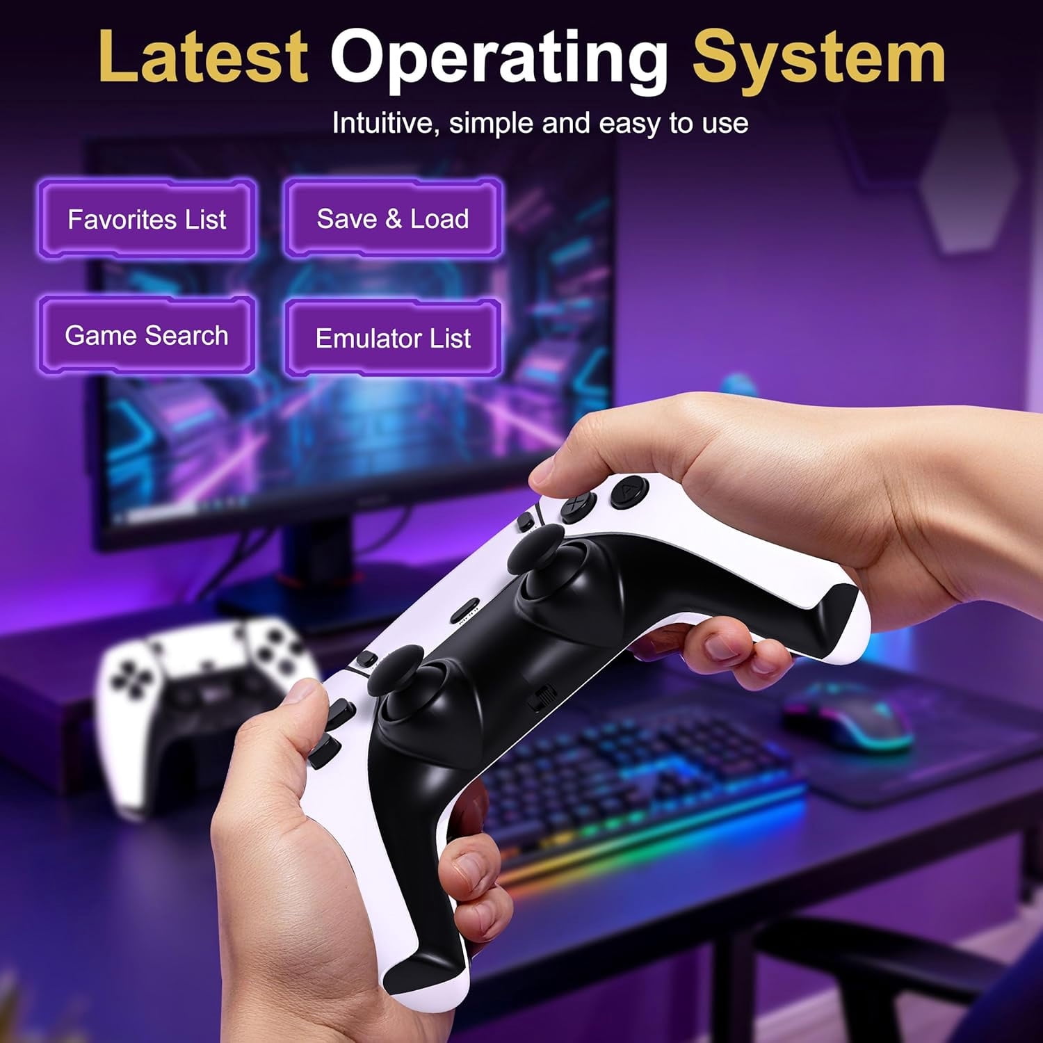 2026 Upgraded Gaming Console,40000+Games and 23 Emulators,128GB , Plug and Play 4K HD HDMI TV Game Stick, with Dual 2.4G Wireless Controllers