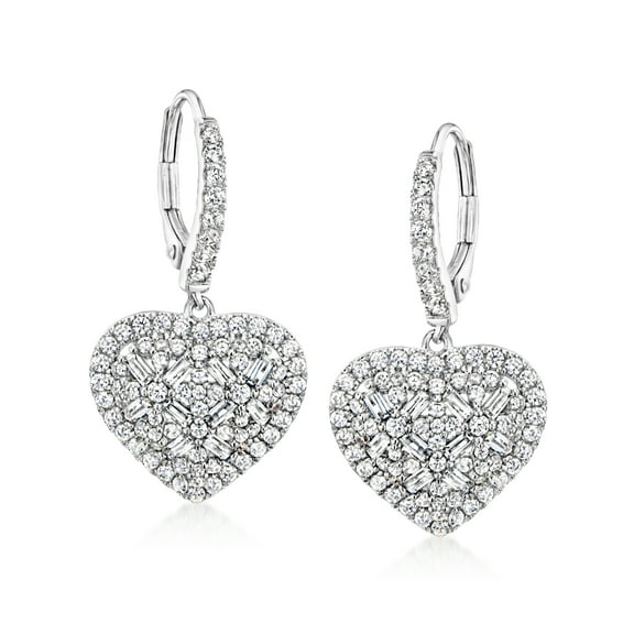 Ross-Simons 1.80 ct. t.w. CZ Heart Drop Earrings in Sterling Silver, Women's, Adult