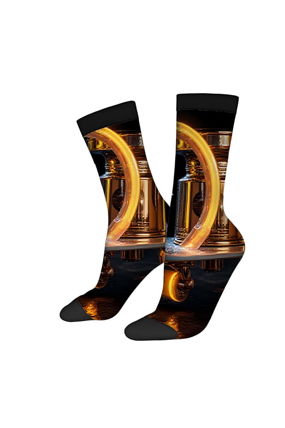 Four Seasons Universal Socks (2 Pairs) - Unisex Trendy Mixed Color Socks with Vibrant Space-Themed Design Featuring Glowing Spacecraft and Cosmic Patterns