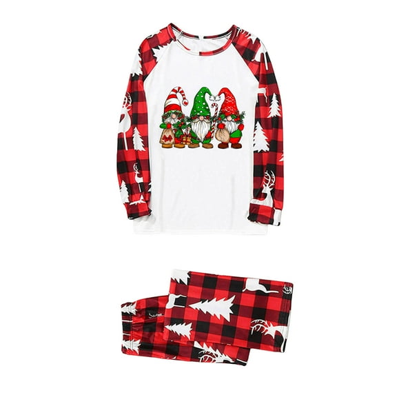 jobturf Christmas Pajamas for Family 2 Piece Outfits Cute Gnome Plaid Long Sleeve Shirts and Pants Matching Sets Holiday Fashion Lounge Set Size S