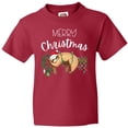 thumbnail image 3 of Inktastic Merry Christmas Cute Sloth with Santa Hat and Lights Youth T-Shirt, 3 of 5