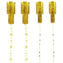 Cheerland 50th Birthday Hanging Chandelier Gold 2 Tier Tinsel Fringed Star Garland, 4Pcs