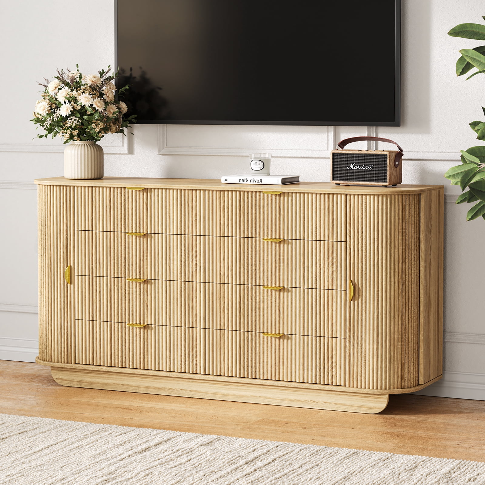 63'' Wide FOUHIU Fluted 8-Drawer Dresser – Modern Wooden Storage for Bedroom, Living Room, Hallway