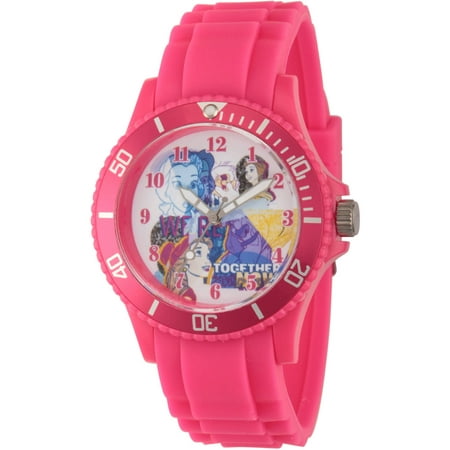 Disney Princess Belle and Beast Women's Pink Plastic Watch, Pink Plastic Strap
