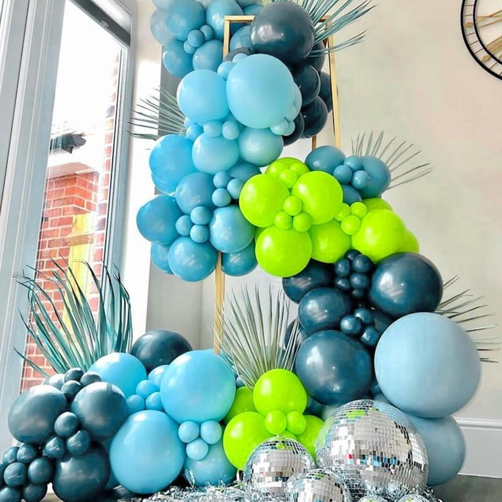 Blue Green Balloons 100 pcs Blue Green Balloons Sizes 12 Inch for Garland Arch, Green Blue Balloons for Birthday Baby Shower Gender Reveal Wedding Party Decoration