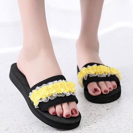 

Cathalem Fashion Women Flowers Beach Breathable Shoes Sandals Home Slipper Flip Flops Flat Shoes Slippers Women Summer Indoor Yellow 7