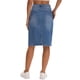 thumbnail image 3 of Falda de mezclilla de mujer Inspire Chic, de cintura alta, con abertura trasera, hasta la rodilla, color azul, talla XL, 3 of 6