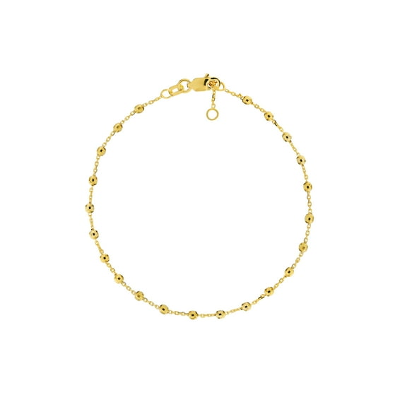 14K Yellow Gold 7.50" Adj. 2.50mm Diamond Cut Beaded Bracelet - Women