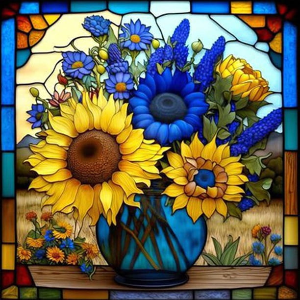 (B7283) Pintura Cristal Girasol Con Diamantes Serie Flores Y Plantas Resina 40*40CM