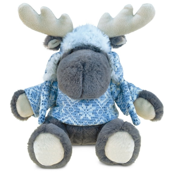 DolliBu Gray Moose Stuffed Animal Plush in Sweater and Hat - Super Soft Stuffed Animal, Cute Toy Gift, Cozy Plush Animals for Kids and Adults, Ideal Moose Gift for Birthdays and Souvenirs - 9 Inches