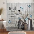 Rustic Farmhouse Shower Curtain, Blue Teal Butterfly, Bible Verse