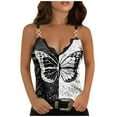 thumbnail image 1 of Chaleco de cadena para mujer Verano Suelto Casual Estampado de mariposas Sexy Único Blusa con cuello en V Pompotops  lopia996706, 1 of 6