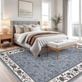 thumbnail image 3 of 10x13 Area Rug for Living Room Washable Vintage Floral Pattern Large Bedroom Rug Indoor Modern Geometric Bordered Rug Soft Non-Slip Under Table Carpet for Dining Room Apartment Office, Grey, 3 of 9