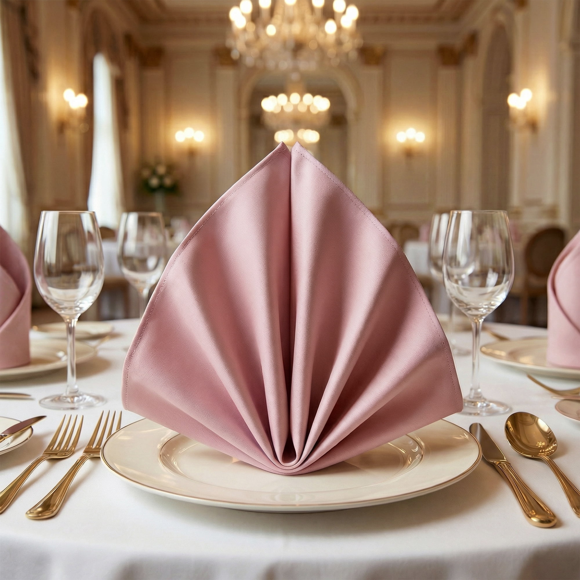 Unique Bargains 12Pcs Reusable Table Dinner Napkins Rose Gold 12x12inch